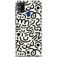 Samsung Galaxy M31 Kılıf HD Baskılı Kılıf - Siyah Beyaz + Tam Ekran Koruyucu