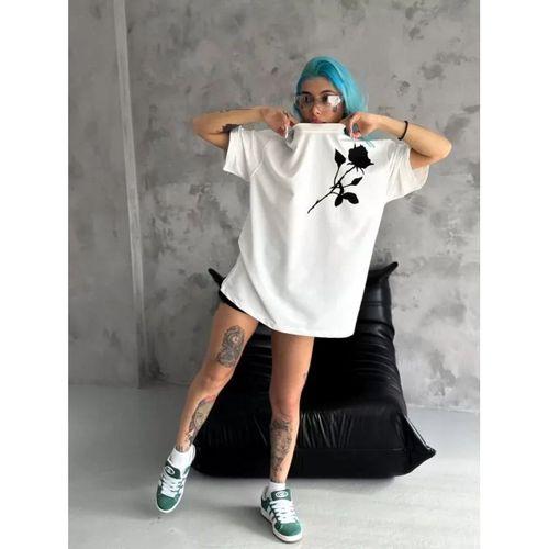 Pilelistore Unisex Bisiklet Yaka Baskılı Oversize T-Shirt - Beyaz