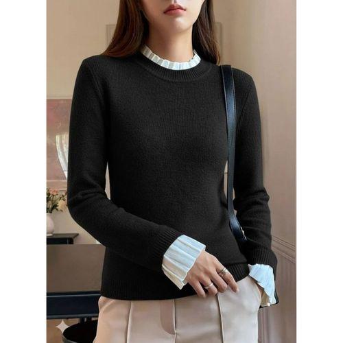 Kadın Uzun Kollu Fırfırlı Yakalı Triko Bluz