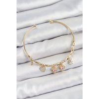 Pirinç Zirkon Taşlı Pembe Kalp Model Gold Renk Charm Bileklik