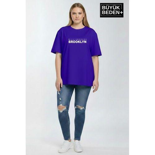 Süperlife Kadın Büyük Beden Willamsburg Brooklyn Baskılı 3xl-6xl Bisiklet Yaka Tshırt SPR26BTSK510-16