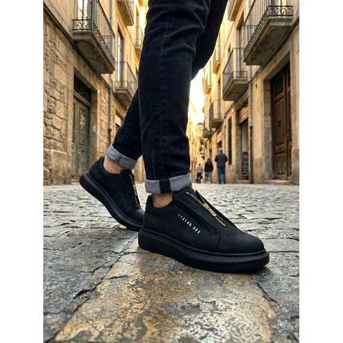 BA0310 BOA Kalın Yüksek Taban Fermuarlı Siyah Siyah Erkek Ayakkabı