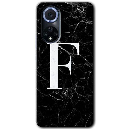 Huawei Nova 9 Kılıf HD Desen Baskılı Arka Kapak - Siyah Mermer Desenli F Harfi + Kırılmaz Cam