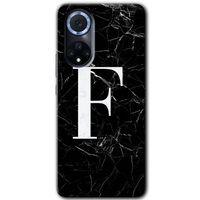 Huawei Nova 9 Kılıf HD Desen Baskılı Arka Kapak - Siyah Mermer Desenli F Harfi + Kırılmaz Cam