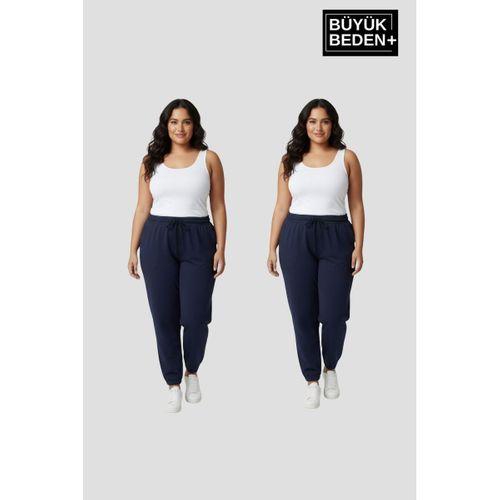 Kadın Büyük Beden İkili Jogger Paça Lastikli İnce Eşofman Altı Seti SPR26BEA951+2