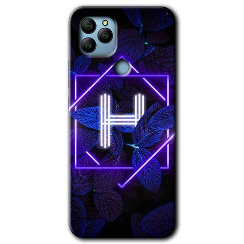 GM 21 Kılıf HD Desen Baskılı Arka Kapak - Dark Neon Yaprak H Harfi + Kırılmaz Cam