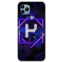 GM 21 Kılıf HD Desen Baskılı Arka Kapak - Dark Neon Yaprak H Harfi + Kırılmaz Cam
