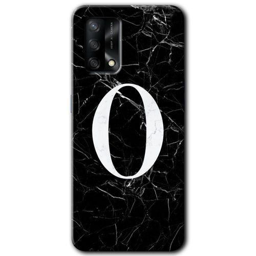 OPPO Oppo A54 Kılıf HD Desen Baskılı Arka Kapak + Temperli Cam - Siyah Mermer Desenli O Harfi