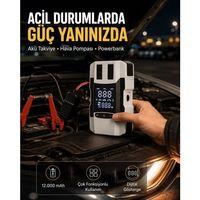 Dijital Ekranlı Araç Pompası Akü Takviye Powerbank 12 000 Mah Yeni Nesil