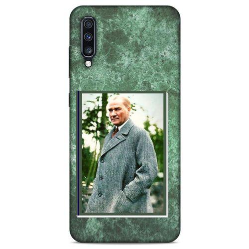 Samsung Galaxy A70s Kılıf Atatürk (20) Koruyucu Kılıf Yeşil Mermer