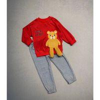2-3-4 Yaş Ayıcık Sallanan Ayak Desenli Likra Penye Kumaş Sweat Pantolonlu Kız Erkek 2li Çocuk Takımı Kırmızı