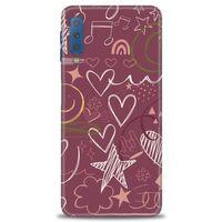 Samsung Galaxy A7 2018 Kılıf HD Baskılı Kılıf - Notalar ve Kalpler Bordo + Tam Ekran Koruyucu