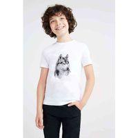 Wolf Kurt Sibirya Köpek Karakalem Çizim Baskılı Unisex Çocuk Beyaz t-shirt