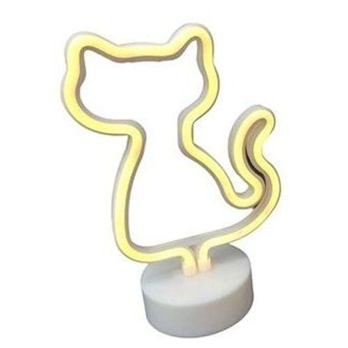 Neon Işıklı Kedi Lamba Pil+usb Pembe Işık Mz-122
