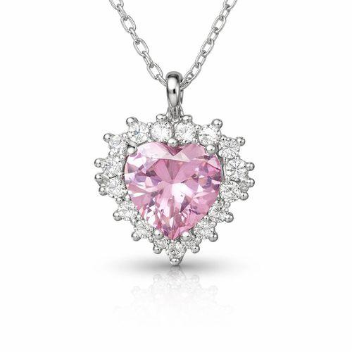 Gümüş Pembe Taşlı Kalp Kadın Kolye