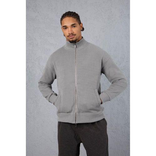 Ron Selanik Örme İçi Peluş Çift Fermuarlı Dik Yaka Erkek Hırka Sweatshirt - Füme