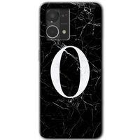 Oppo Reno 7 4G HD Baskılı Kılıf + 9D Tam Ekran Koruyucu - Siyah Mermer Desenli O Harfi