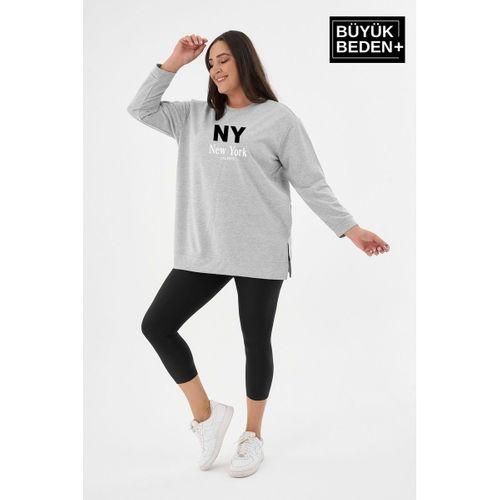 Kadın Tunik Büyük Beden NY NEWYORK Baskılı ince Sweatshırt SPR26BTK990-1