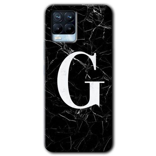 Realme 8 Kılıf Baskılı Kapak - Siyah Mermer Desenli G Harfi +Tam Kaplayan Mat Seramik