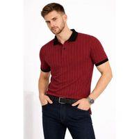 Erkek Polo Yaka Çizgili Tişört Kısa Kol Düğmeli Yazlık T-Shirt - Bordo