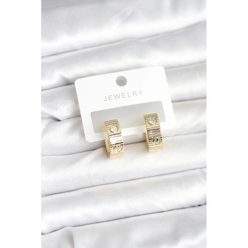 Pirinç Gold Renk Zirkon Taşlı Halka Kadın Küpe