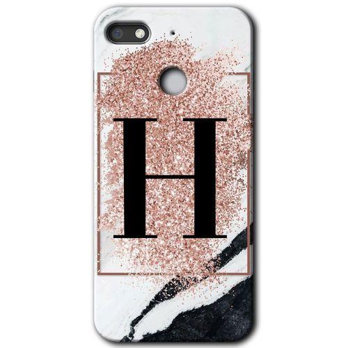 Potkal Hediye Fabrikası General Mobile GM 8 Go HD Baskılı Kılıf + 9D Tam Ekran Koruyucu - Pembe Mermer Desenli H Harfi