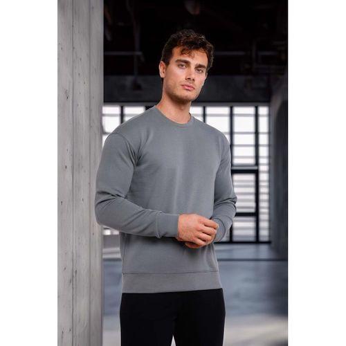 Wenders Relax Fit Basic Fırçalı Interlok Bisiklet Yaka Erkek Sweatshirt - Füme