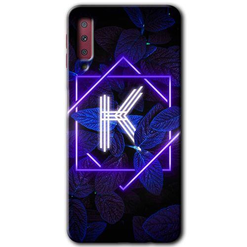 Galaxy A7 2018 Kılıf HD Desen Baskılı Arka Kapak - Dark Neon Yaprak K Harfi