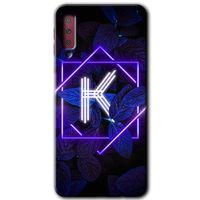 Galaxy A7 2018 Kılıf HD Desen Baskılı Arka Kapak - Dark Neon Yaprak K Harfi