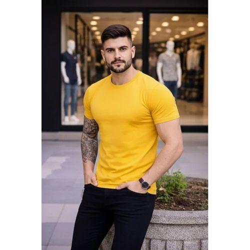 Erkek 3lü Bisiklet Yaka Tişört – Kısa Kollu Yazlık Slim Fit Body - Siyah, Turuncu, Sarı