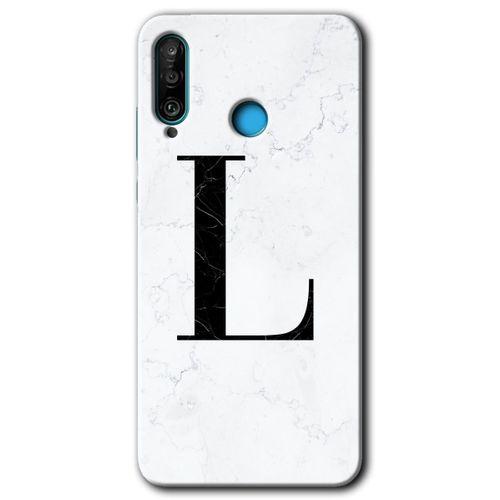 Huawei P30 Lite Kılıf HD Desen Baskılı Arka Kapak - Beyaz Mermer Desenli L Harfi