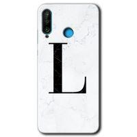 Huawei P30 Lite Kılıf HD Desen Baskılı Arka Kapak - Beyaz Mermer Desenli L Harfi