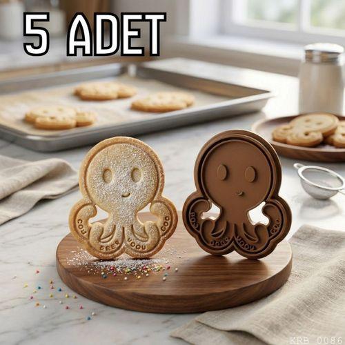 5Li Sevimli Ahtapot Hamur Şekillendirici Kurabiye Kalıbı Oyun Hamuru Kalıbı 9 cm