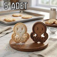 5Li Sevimli Ahtapot Hamur Şekillendirici Kurabiye Kalıbı Oyun Hamuru Kalıbı 9 cm