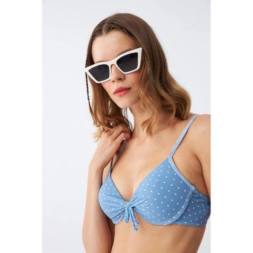 Kadın Yandan Bağlamalı Yarım Destekli Fiyonklu Alt Üst Bikini Takım Buz Mavisi