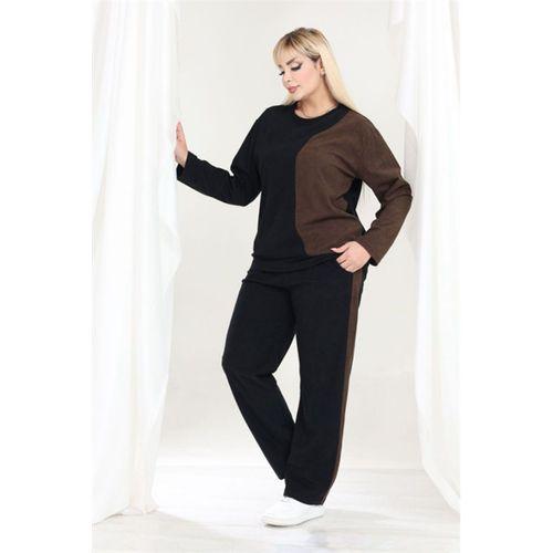 Melsay Butik Siyah Acı Kahve Fitilli Kadife Yarım Garni Kadın Eşofman Takımı