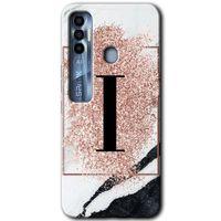 Tecno Spark 7 Pro HD Baskılı Kılıf + 9D Tam Ekran Koruyucu - Pembe Mermer Desenli I Harfi