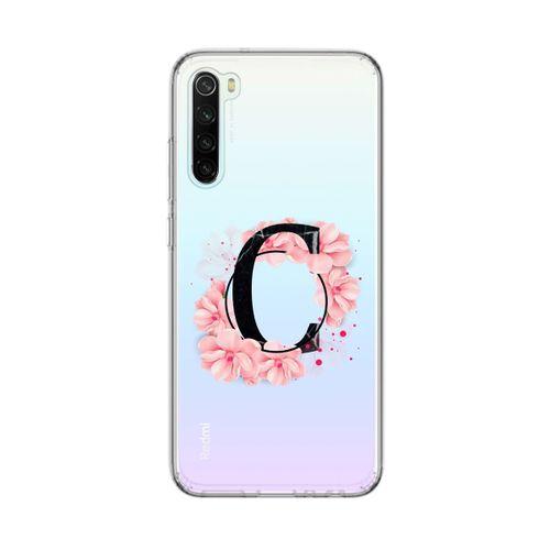 Xiaomi Redmi Note 8 Pembe Çiçek Desen C Harfli Şeffaf Kılıf