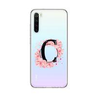 Xiaomi Redmi Note 8 Pembe Çiçek Desen C Harfli Şeffaf Kılıf