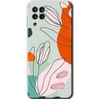 MRCİLETİSİM Samsung Galaxy M22 Kılıf HD Desen Baskılı Arka Kapak + Temperli Cam - Vektör Çiçekler