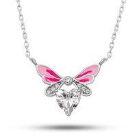 Gümüş Beyaz Kalp Peri Kanatlı Kolye