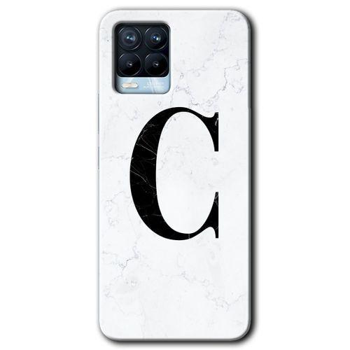Realme 8 Kılıf Baskılı Kapak - Beyaz Mermer Desenli C Harfi +Tam Kaplayan Mat Seramik