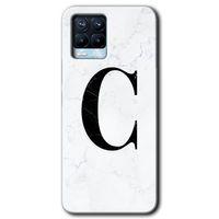 Realme 8 Kılıf Baskılı Kapak - Beyaz Mermer Desenli C Harfi +Tam Kaplayan Mat Seramik