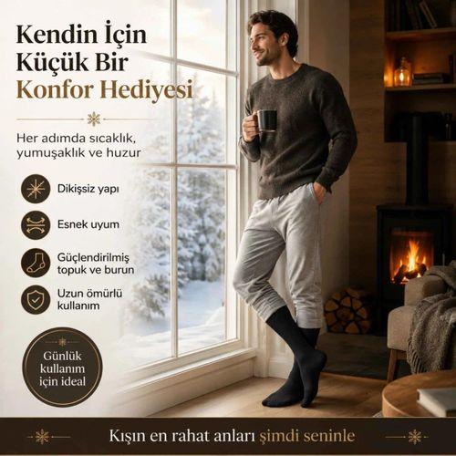 Erkek Siyah Kışlık Termal Havlu Çorap 6'lı | Dikişsiz Esnek, Sıcak Tutan, Güçlü Topuk Burun