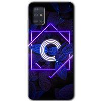MRCİLETİSİM Samsung Galaxy A51 Kılıf Baskılı Kapak - Dark Neon Yaprak O Harfi +Tam Ekran Koruyucu