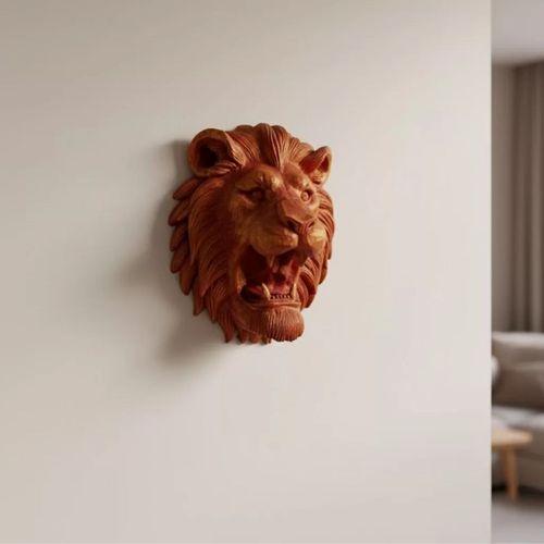 Gold Kırmızı Aslan Duvar Dekoru Asılabilir Hediyelik 3d Heykel 20x21 Cm
