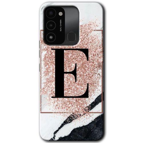 Tecno Spark 8C Kılıf HD Desen Baskılı Arka Kapak - Pembe Mermer Desenli E Harfi