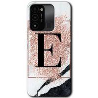 Tecno Spark 8C Kılıf HD Desen Baskılı Arka Kapak - Pembe Mermer Desenli E Harfi