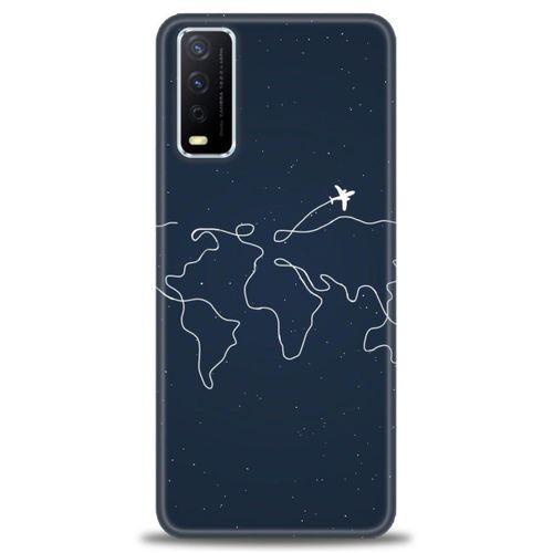Vivo Y11S Kılıf HD Baskılı Kılıf - Uçak ve Dünya + Tam Ekran Koruyucu
