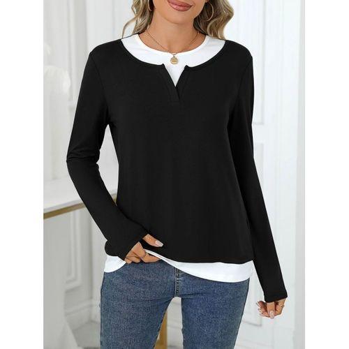 Kadın Uzun Kollu V Yakalı çift Renkli Viskon Iki Iplik Bluz